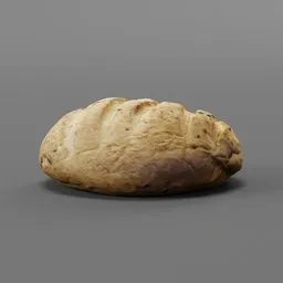 "Ultra realistic Country Bread 3D model for Blender 3D - lowpoly version scanned with high resolution. Perfect for food projects and object concept art in Unreal Engine. Created by Tommaso Masaccio for PS5, with a rustic feel on a gray surface."