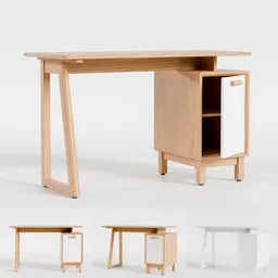 Detailed Blender 3D model of a wooden desk with shelves, ideal for office and home design renderings.