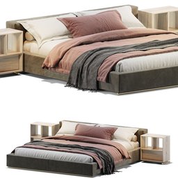 "Blender 3D model of a bed groundpiece by Flexform with pillows and blankets on two different beds. The muted colors and high grain texture add a dynamic touch to the 238x210x64H unit. Complete with unwarp and 433,652 polys, this model is perfect for your rendering needs."
