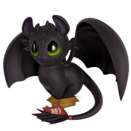Detailed Toothless dragon 3D model with expressive eyes and intricate wings designed for Blender animation projects.
