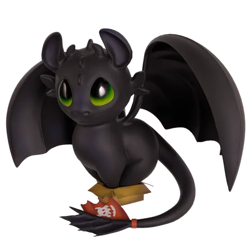 Detailed Toothless dragon 3D model with expressive eyes and intricate wings designed for Blender animation projects.