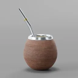 Detailed Argentinean yerba mate 3D model with straw, designed in Blender for cultural renders.