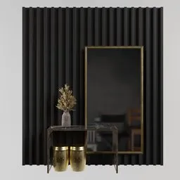 "Bedroom Console Mirror with Vase and Vintage Wooden Furniture - Blender 3D Model"