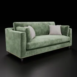 Detailed velvet 3D sofa model, compatible with Blender, featuring color variations and realistic textures for interior design visualization.