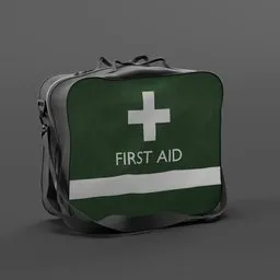 "Green reflective first aid bag with white cross 3D model for Blender. Perfect for medical scenes and emergency situations. High-quality and trustworthy design."