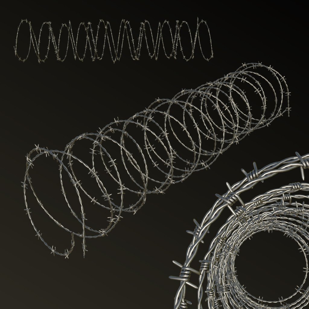 Spiral barbed wire Fences models BlenderKit