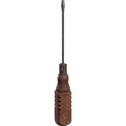 Highly detailed Blender 3D model of a flathead screwdriver with textured grip and metallic shaft.