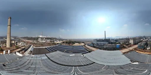Abandoned factory roof sunshine clouds
