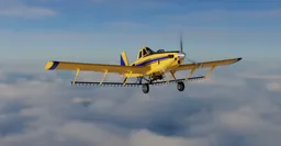 Detailed Blender 3D model of a yellow agricultural aircraft in flight, showcasing design and texture.