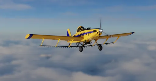 Detailed Blender 3D model of a yellow agricultural aircraft in flight, showcasing design and texture.