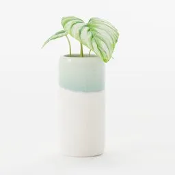 Realistic Blender 3D model of philodendron in textured ceramic vase.
