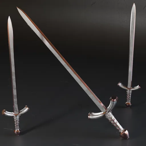 3D sword model for Blender, low poly war game asset with subdivision modifier capability and high-quality metal textures.