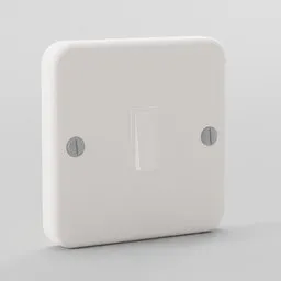 "White plastic single light switch model for Blender 3D - household appliances category. Hard surface modelling with square frame and soft rubber. Ideal for modern and minimalist interior designs."