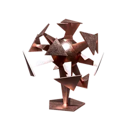 Copper-toned abstract 3D model with geometric triangular shapes, Blender 3D artwork optimized for display décor.