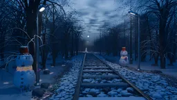 Magical Winter Railway with Snowmen