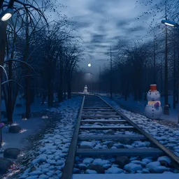 Magical Winter Railway with Snowmen