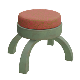 "Blender 3D model of a low painted wood stool with red upholstery. Accurately textured and rendered with Substance Designer. Inspired by Xia Gui's art style."