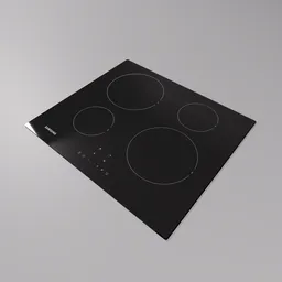 Realistic 3D-rendered black induction cooktop with touch controls for Blender modelling.
