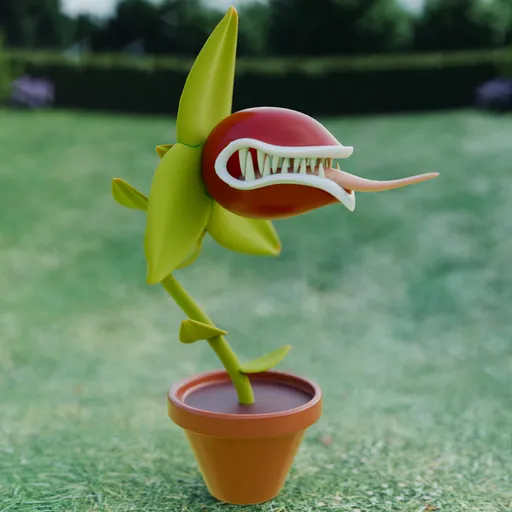 Detailed 3D Venus Flytrap animation, rigged for Blender, with a whimsical yet eerie design.