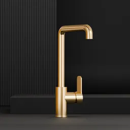 Luxurious gold kitchen faucet, highly detailed Blender 3D model, ideal for architectural visualization.