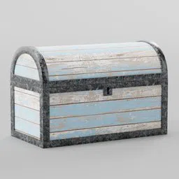 Detailed 3D model of a rustic treasure chest with metal bands, for use in Blender, ideal for game asset or animation.