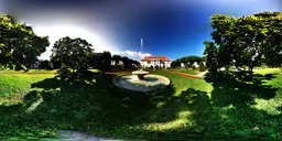 360-degree view of a lush garden with a fountain for environment lighting
