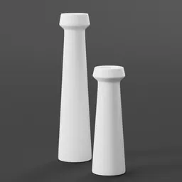 Detailed 3D render of two modern tapered candle holders, showcasing elegantly simple design for home decor modeling in Blender.