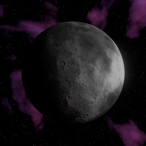 Detailed grey 3D moon model with realistic craters and texture, created in Blender, perfect for space scenes.