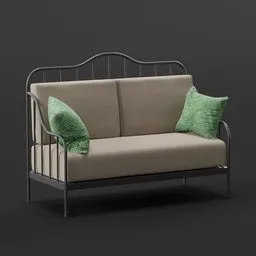 Modern sofa 3D model with green cushions, designed in Blender, for interior design visualization.
