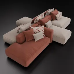 Double-sided modular 3D sofa model with changeable fabric texture compatible with Blender 4.0.