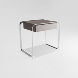 "Rectangular aluminium and wood bedside table for Blender 3D. Features a metal border and a single drawer. Perfect for product design and interior scenes."