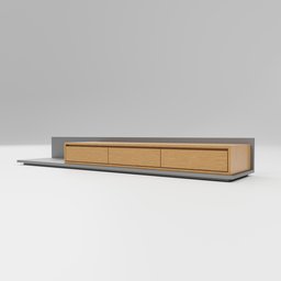 "Minimalistic modern chest of drawers 3D model for hall interiors in Blender 3D. Features sleek design with two drawers and a TV stand. Created by Muqi and rendered with a finalrender of 0.8."