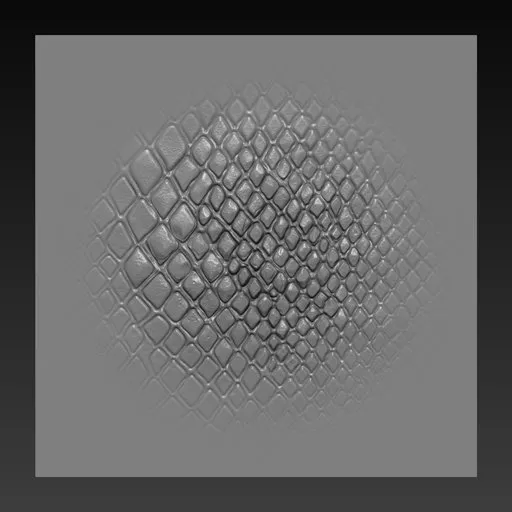 3D model sculpting brush imprint of diamond-shaped reptile scales for Blender, ideal for detailing creature textures.