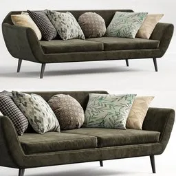 "Bank Rocco 2-zits Fluweel Italian 3D Model for Blender 3D: A stylish sofa with pillows, showcasing a close-up view, symmetrical full-body rendering, and Swedish design. Explore W 200 x D 85 x H 75 dimensions and high-quality details in this carefully unwrapped model. Perfect for interior design projects in Blender 3D."