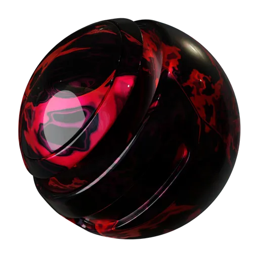 High-quality PBR texture of crimson cracked marble, with cellular pattern and iridescence, suitable for Blender 3D and similar applications.