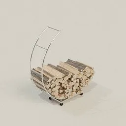 Curved modern firewood stand 3D model for Blender, minimalistic and sleek design, ready for rendering.