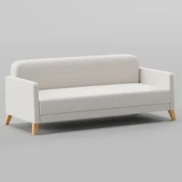 Realistic 3D render of a modern white sofa with wooden legs designed in Blender.