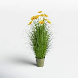 Yellow Wildflowers in Tall Grass Pot