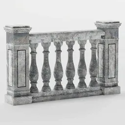 Detailed 3D model of a classic stone balustrade for Blender use, showcasing intricate Roman/Greek design elements.