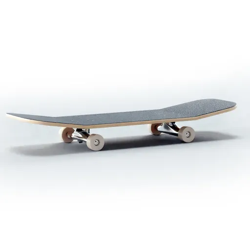 Detailed 3D Blender model of a skateboard with trucks and wheels, perfect for extreme sports graphics.