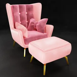 Pink leather modern 3D sofa model with customizable RGB curve, including matching ottoman, suitable for Blender rendering.