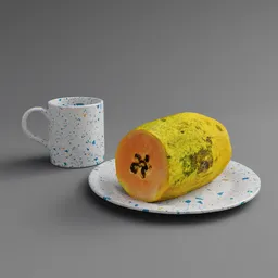 Breakfast Set with Papaya, Plate and Mug