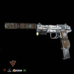 Detailed 3D model render of a pistol, optimized for AAA gaming, crafted in Blender with realistic textures and design.