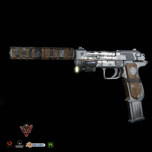 Detailed 3D model render of a pistol, optimized for AAA gaming, crafted in Blender with realistic textures and design.