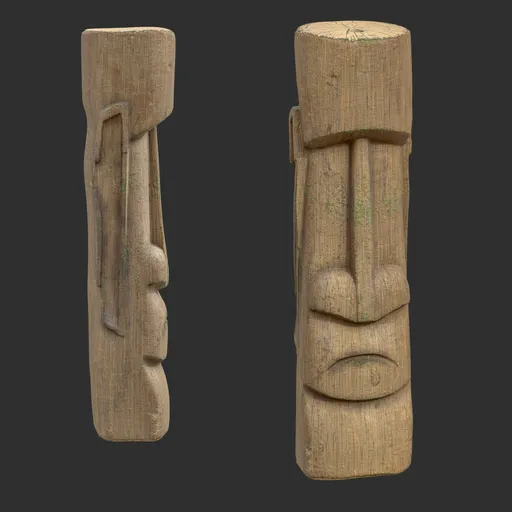 Tiki God Gaping Maw Statue Moss Wood