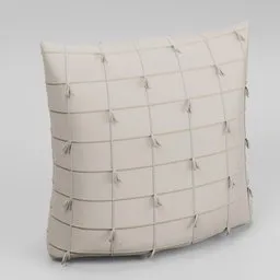 Beige 3D leather cushion model with tufted design, invisible zipper, and eco-friendly materials for Blender.