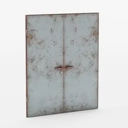 Detailed 3D model of a weathered metal door with rust and texture for Blender rendering.