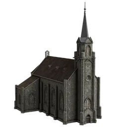 Detailed Blender 3D model of a scaled medieval church with textured surfaces and architectural accuracy.