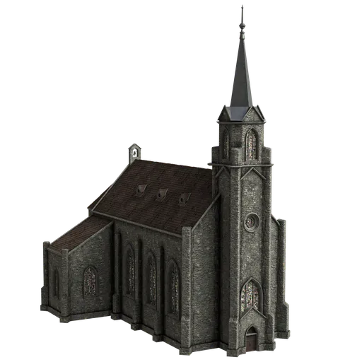Detailed Blender 3D model of a scaled medieval church with textured surfaces and architectural accuracy.