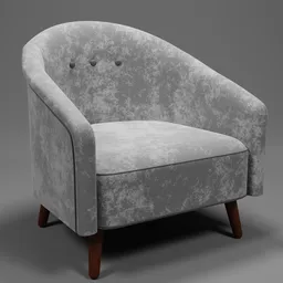 Velvet-textured 3D armchair model with wooden legs, customizable color, ideal for Blender 3D rendering and furniture visualization.